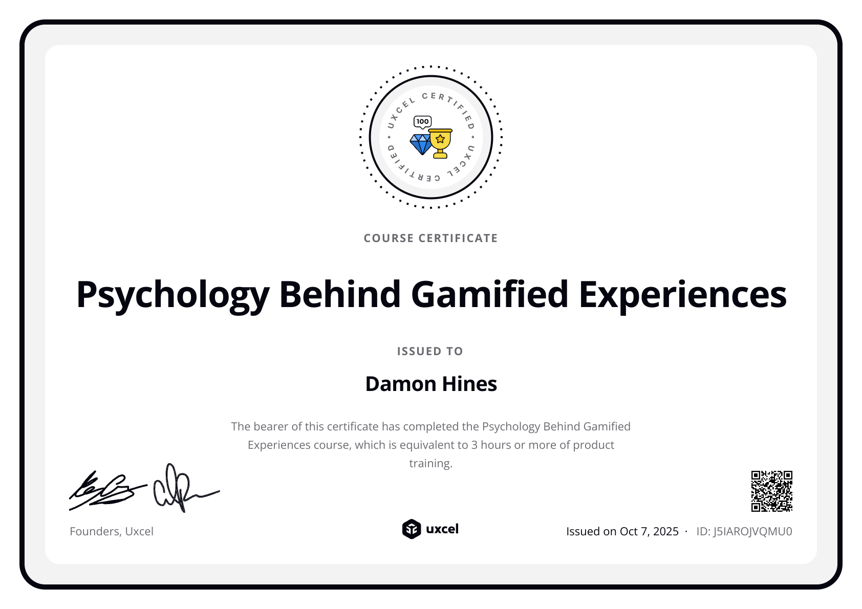 Damon's certificate